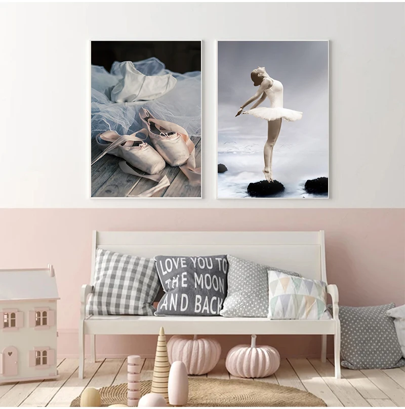 Pósteres y cuadros elegantes de bailarina de ballet, fotos A4, estilo nórdico, retrato de niña, zapatos, imágenes artísticas para pared, decoración del hogar, pintura en lienzo
