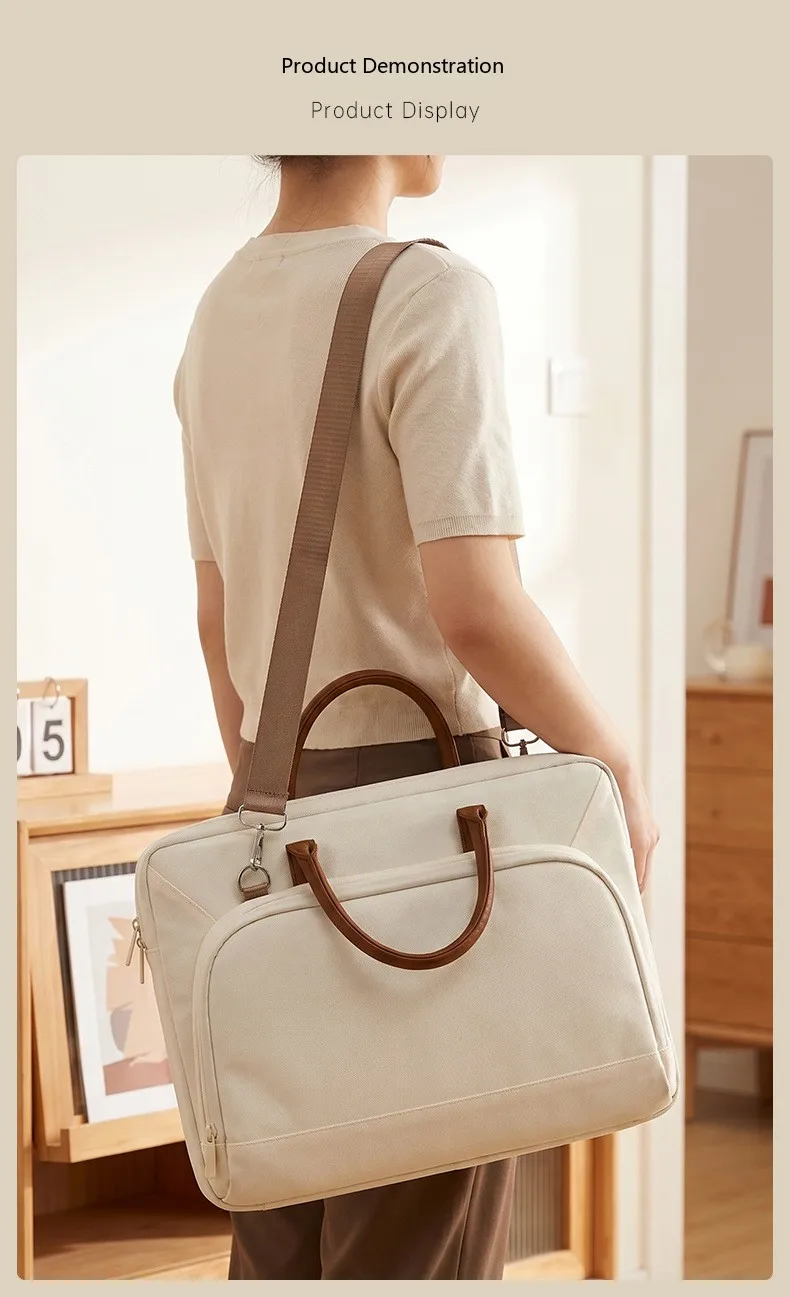 Vielseitige Laptop-Handtasche 14-16 Zoll Oxford-Stoff Aktentasche mit Schultergurt für Reisen – Detail 9