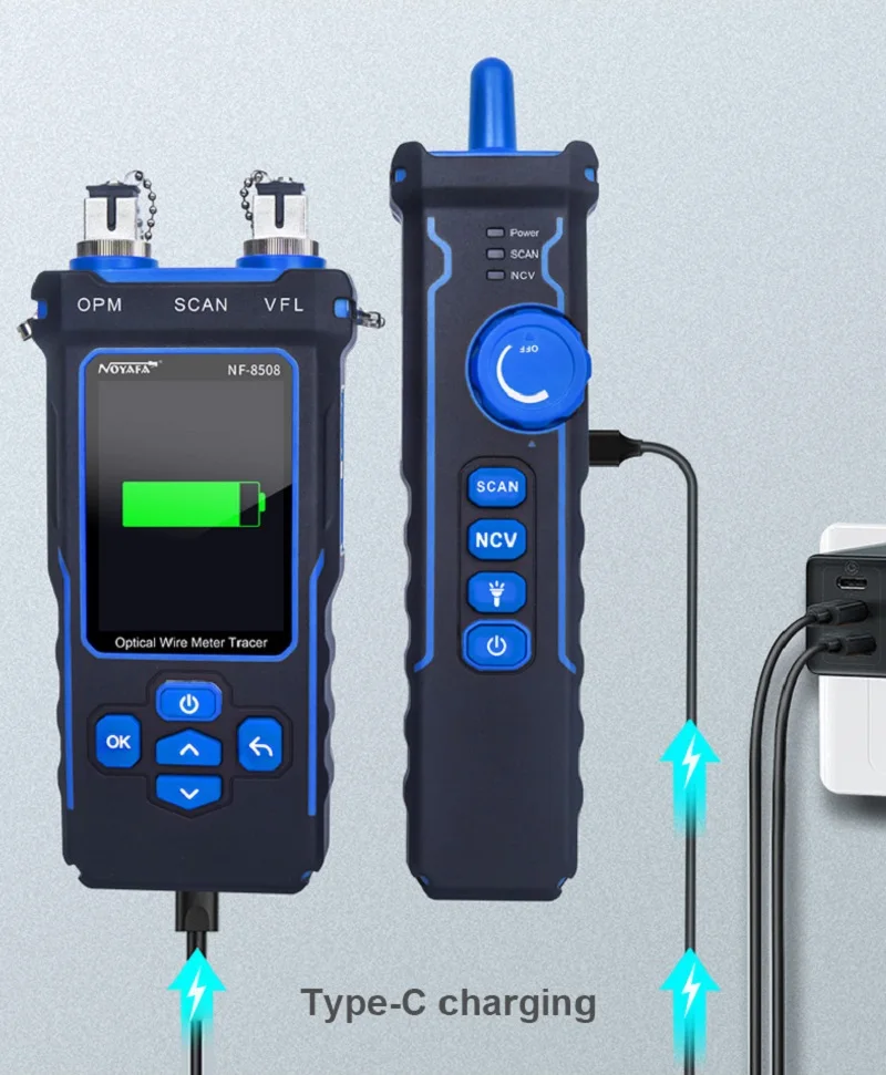 NOYAFA NF-8508 شبكة كابل تستر LCD الرقمية القابلة لإعادة الشحن شبكة خط مكتشف سلك المقتفي PoE مدقق سلك بصرية متر