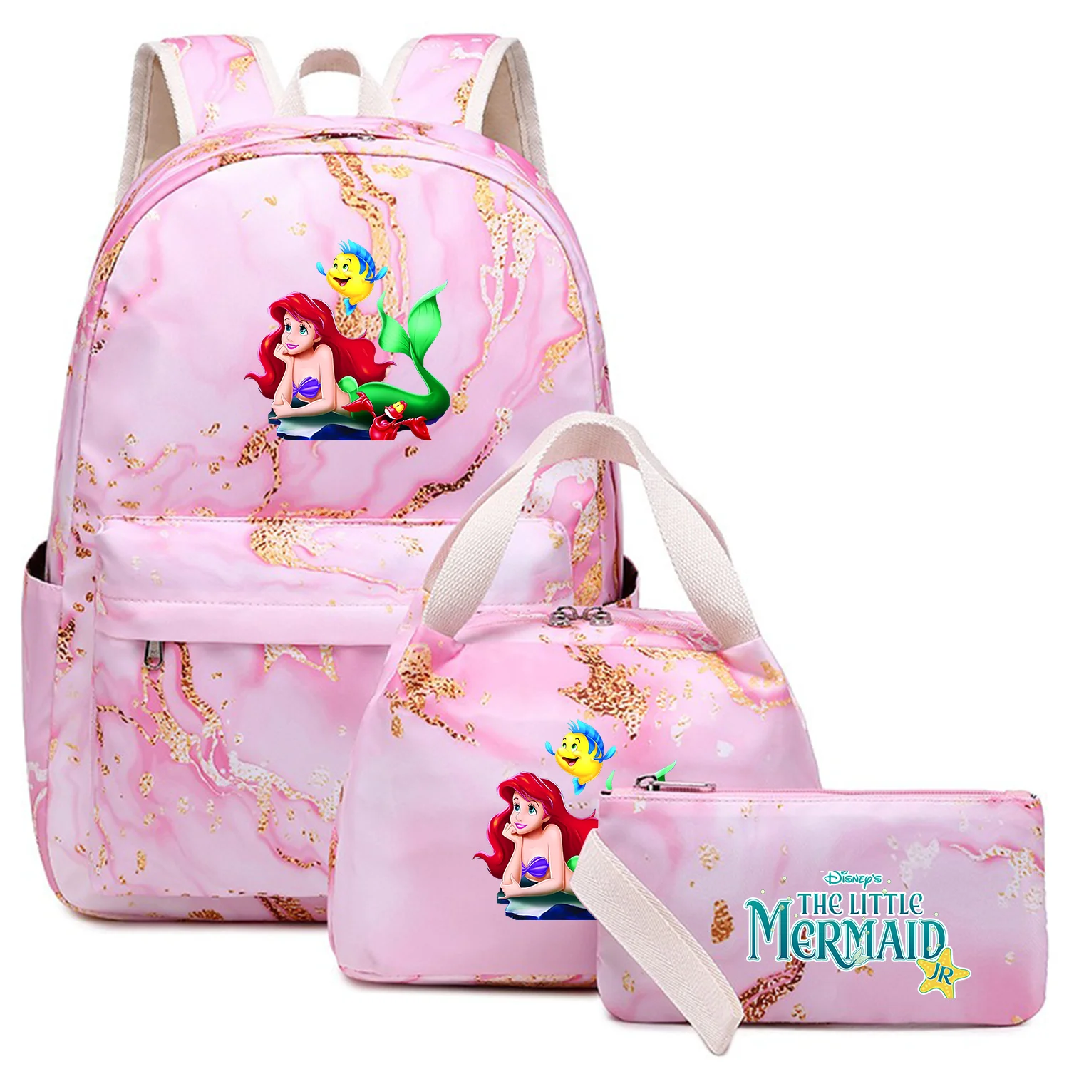 

3Pcs The Little Mermaid Kids Backpack Capacity Student Schoolbags Double Shoulder Bag Girls Pen Lunch Bags Bookbag Laptop Sets