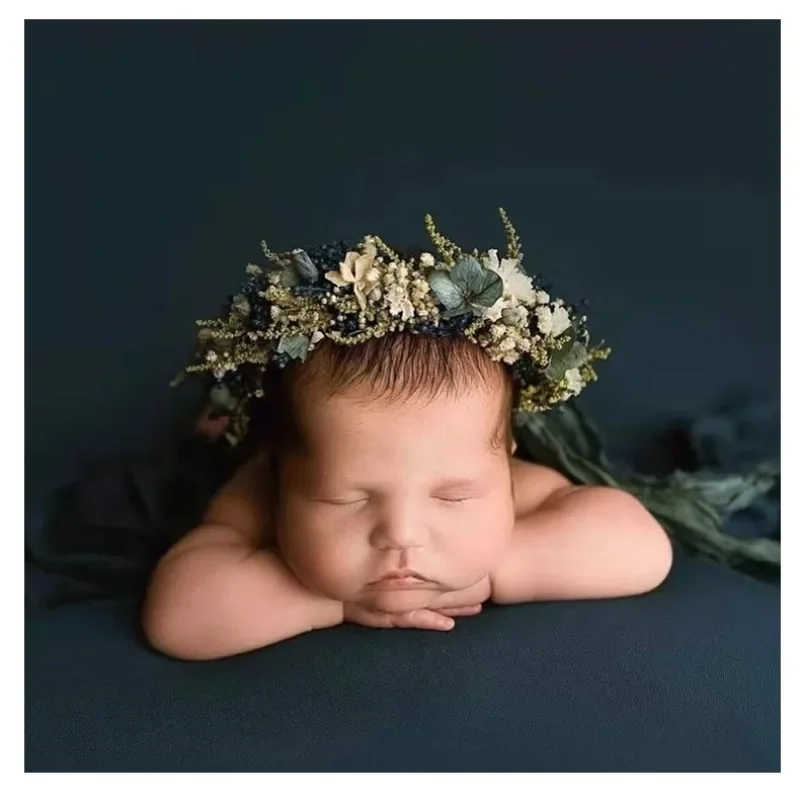 Rekwizyty do sesji noworodkowej Opaska do włosów z kwiatami dla niemowląt Pełnia księżyca Nakrycie głowy do zdjęć niemowlęcych Ręcznie robiona opaska do włosów do studia