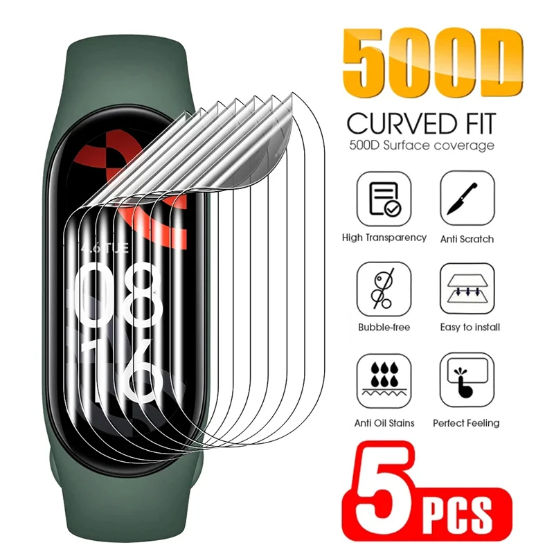 5PCS Hydrogel Film For Xiaomi Mi Band 8 Screen Protector on Xiomi Mi band 8 7 Pro 6 5 4 3 Watch Soft Protective Films Not Glass