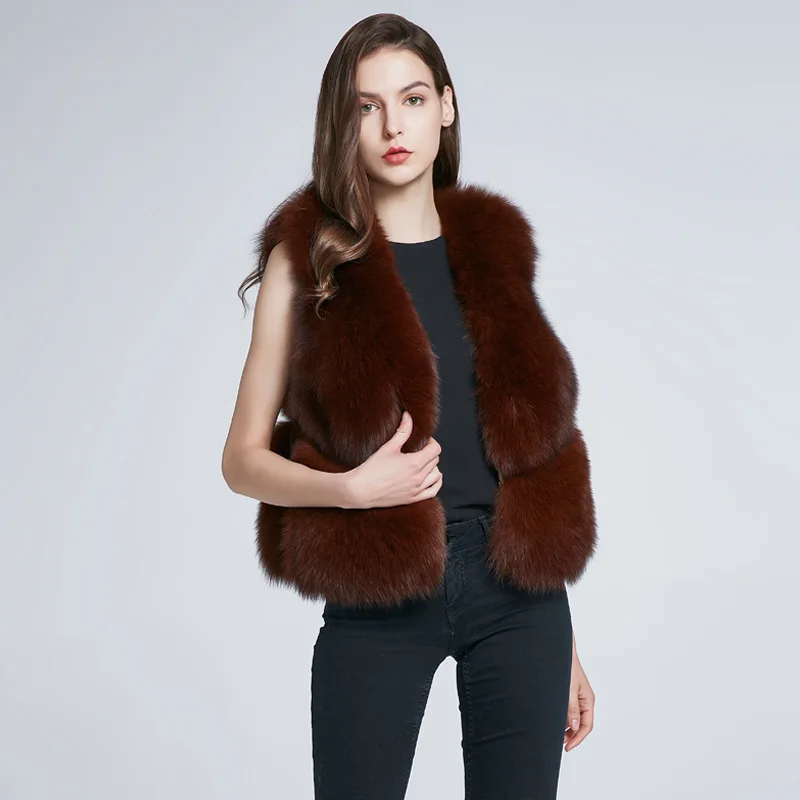 Fox Fur Whole Fur  Vest European and American Women's Short Thickened and Versatile Fur Vest  Autumn and Winter Styles