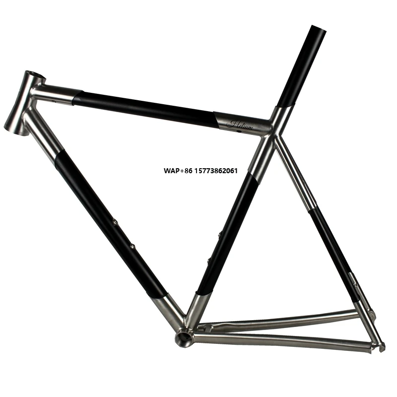 Cuadro de bicicleta de carretera ligero de titanio y carbono con tubo de cabeza cónica, freno de disco, cuadro de bicicleta de turismo