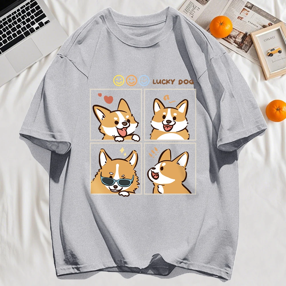 Puppy Four Shot Continuous Shooting Printing Retro Mens T-Shirt Loose Crewneck Basics Tee Hip Hop Top Unisex Cotton Short Sleeve