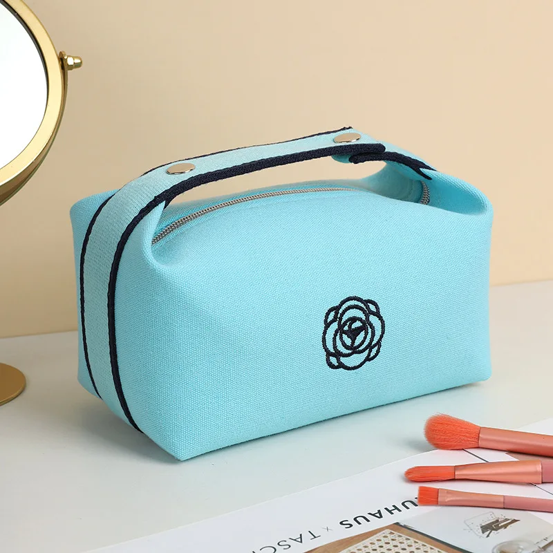 Damen-Kosmetiktasche aus Canvas, tragbare Make-up-Tasche, luxuriöse Blumen-Aufbewahrungstasche, Kosmetik-Organizer, unverzichtbare Reise-Toilettentasche – Detail 8
