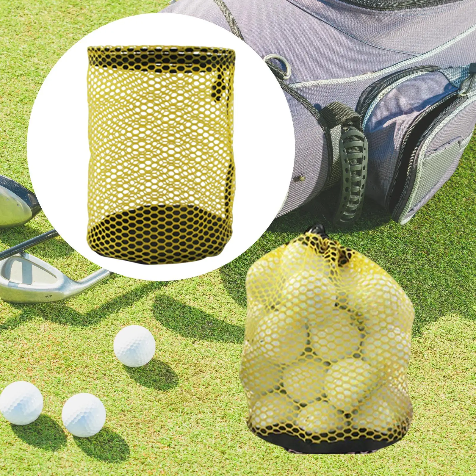 Portable Golf Balls Drawstring Carry Bag Lightweight Nylon Net Storage Sack with Cord Lock Closure for Golfing Supplies