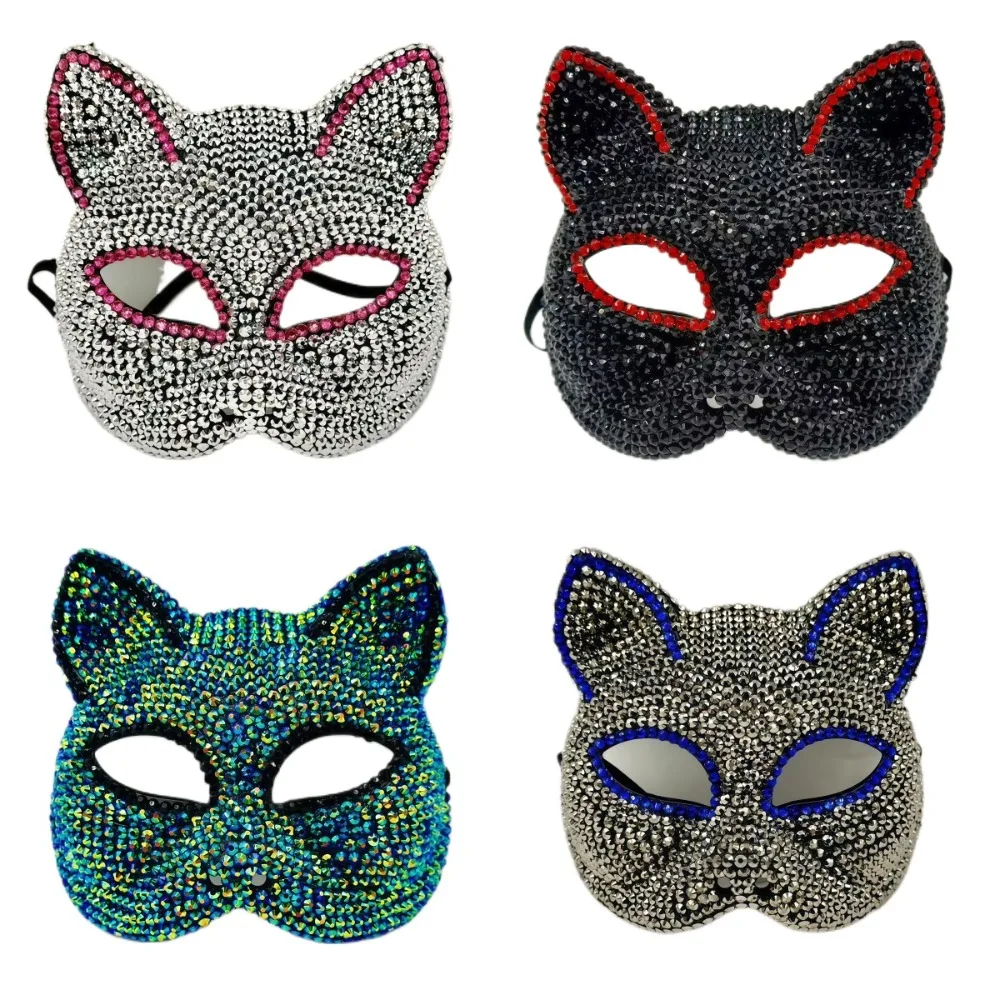 

Rhinestone Cat Mask Sparkle Masquerade Masks Women Venetian Ball Carnaval Party Favor Dress Up Cosplay Shiny Cat Mardi Gras Mask
