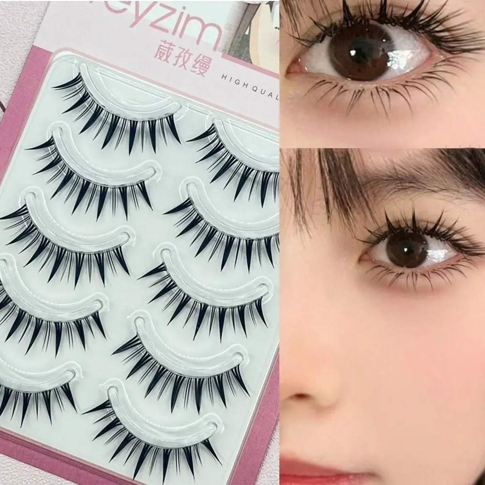 Japanese Cosplay False Eyelashes 5 Pairs Pack Thick Faux Mink Manga Anime Lashes Dramatic Wet Spiky Lashes for Women