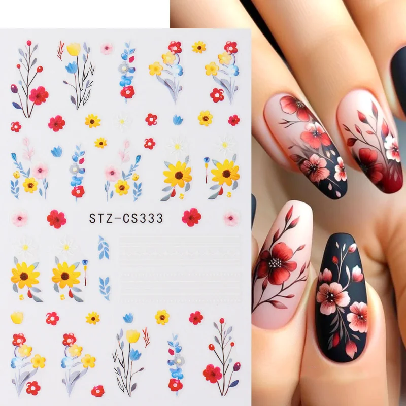 2 pezzi adesivi per nail art floreali autunnali girasole foglie di vite disegni decalcomanie autoadesive 3D affascinanti cursori per manicure per unghie autunnali