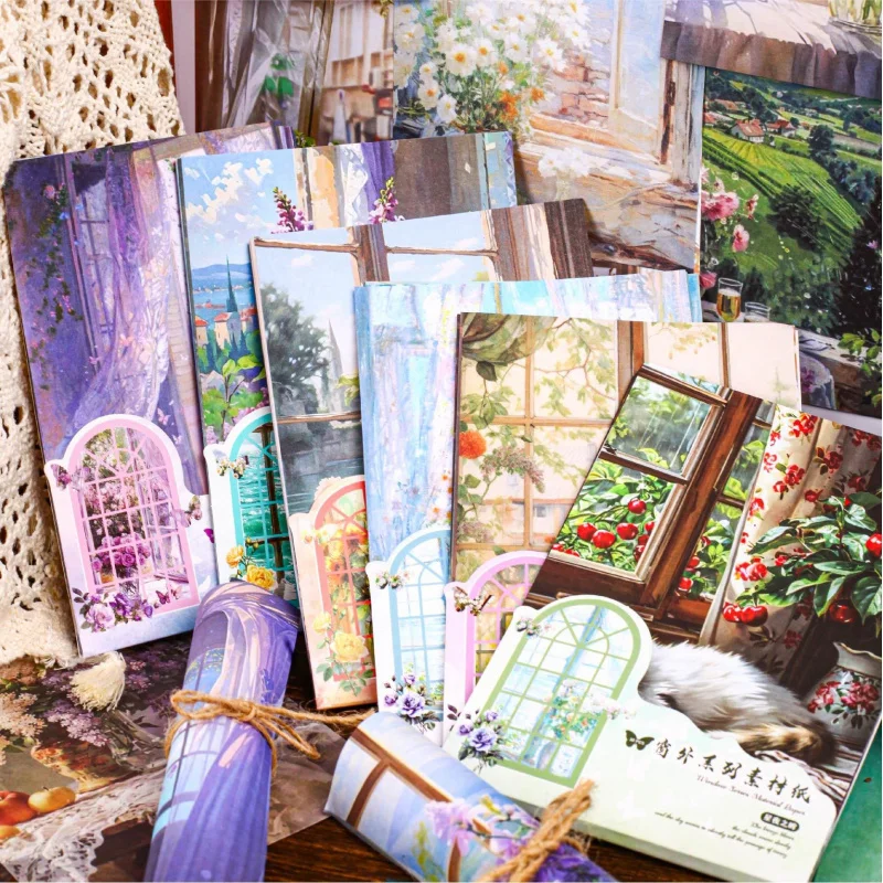 30Pcs/ Beautiful Window Sill Scenery Material Paper Vintage Landscape DIY Handmade Album Scrapbooking Decorative Paper Supplies