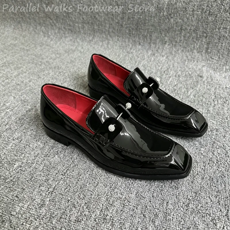 Men Black Patent Faux Suede Rhinestone Loafers Slip On Dress Shoes Crystal Smart Casual Tuxedo Wedding Party Evening Dress Shoes - view 5