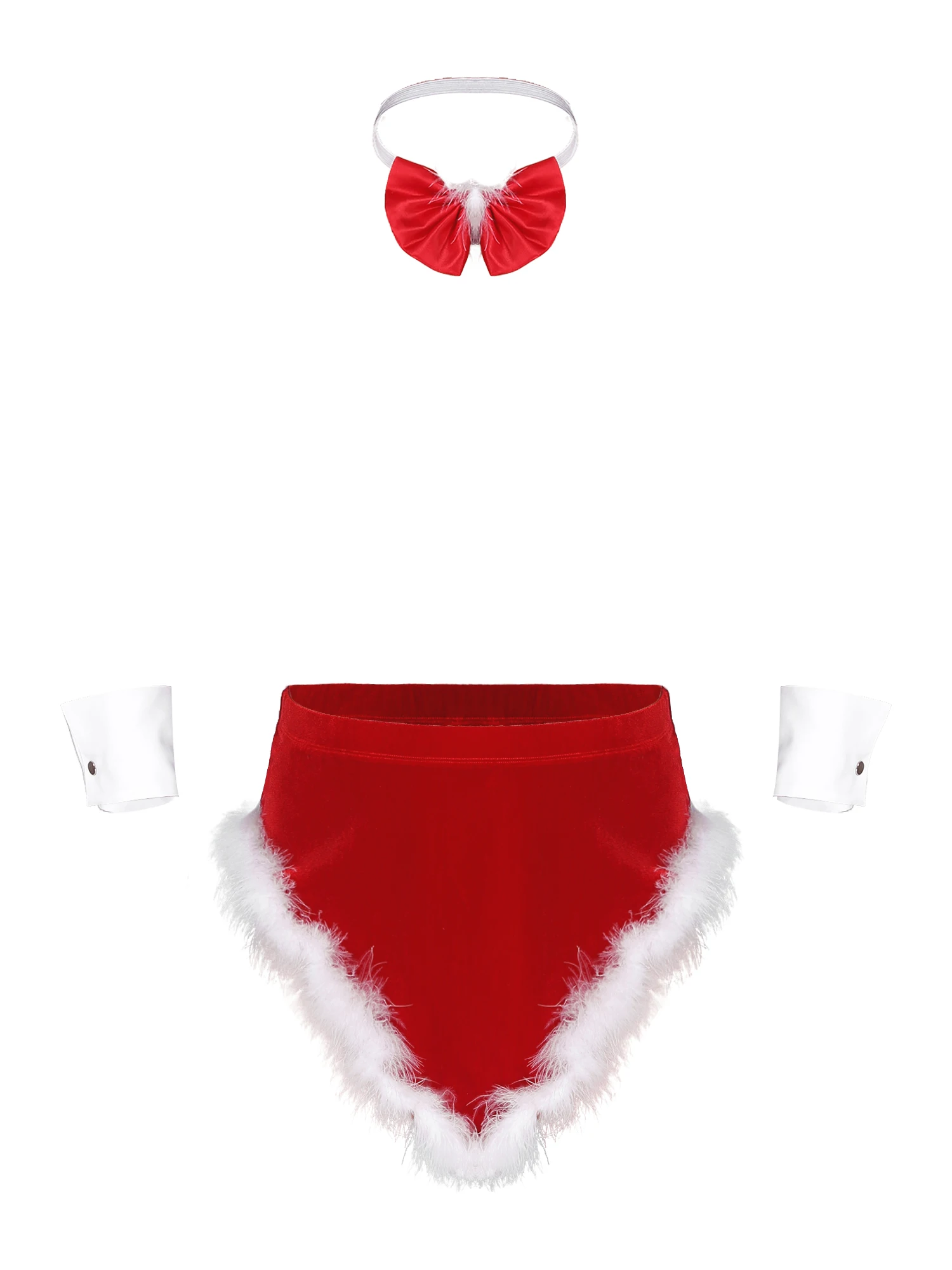 Men\'s Christmas Santa Claus Costume Bow Tie Collar Mini Skirt with Cuffs Xmas Holiday Cosplay Underwear Lingerie Set Pajamas