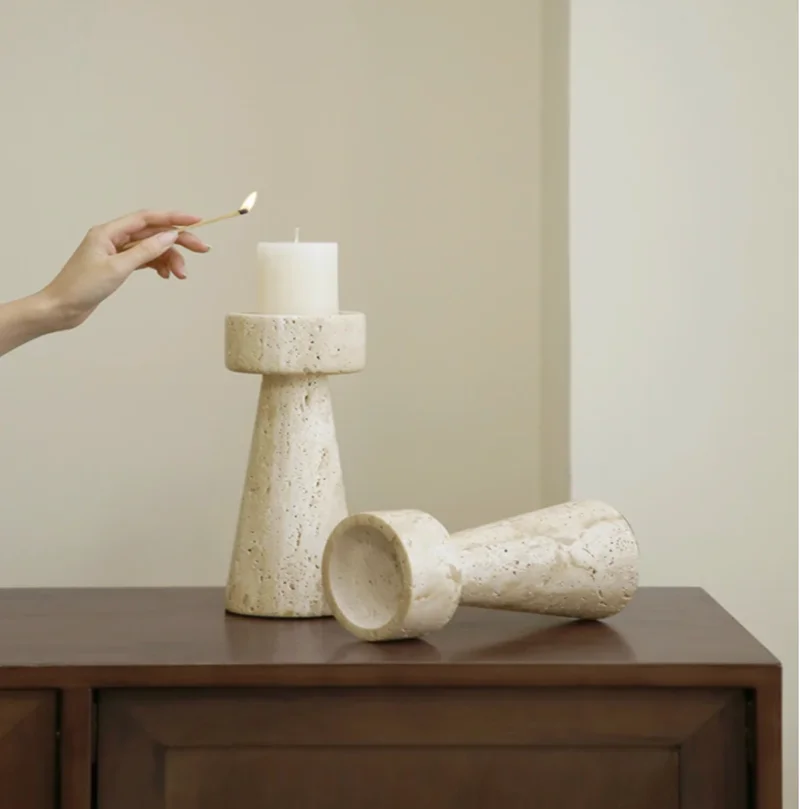 

Minimalist Marble Candlestick for Home Decoration, Retro Stone Cone-shaped Candlestick for Restaurants, Wedding Parties