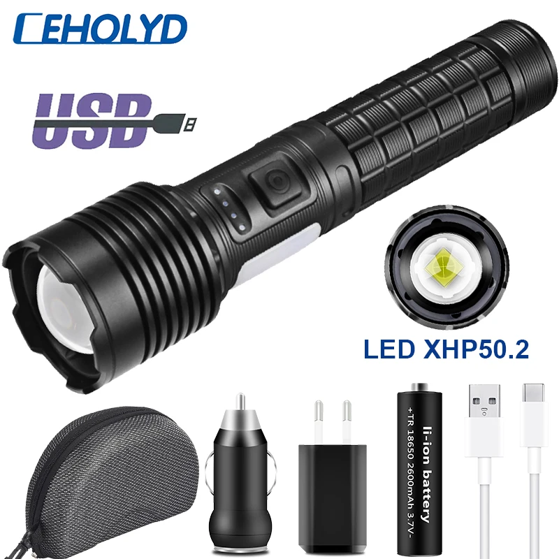 

Ceholyd Led Flashlight XHP50.2 Super Bright Torch Camping Hunting Light Aluminum Alloy Waterproof Zoomable Lantern For 18650