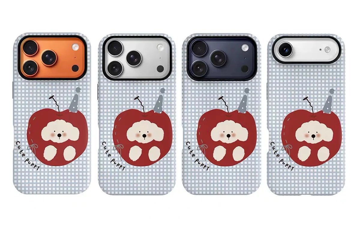 INS Blue Checkered Red Apple Dog Phone Case for Iphone 17 Air 16 PLUS 15 14 13 12 11 Pro Max 13 Mini 12 Mini XS MAX XR X SE CASE