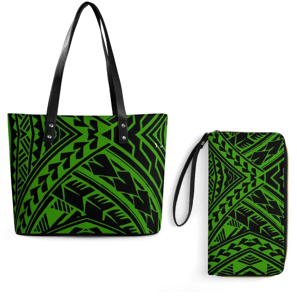 

Pacific Island Exclusive Womens Leather Handbag Set Polynesian Vintage Art Design Purse High Quality Fashion