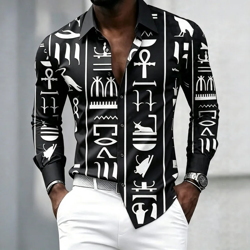 Men's shirt with vertical stripes and long sleeves, street style casual shirt, trendy business fit, comfortable men's clothing