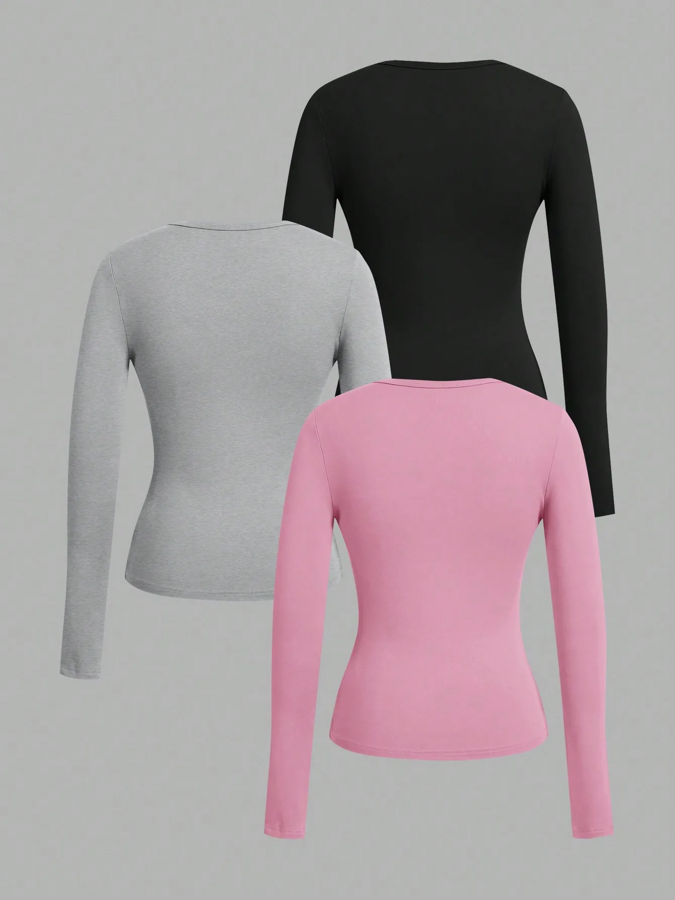 3-piece set of women's long-sleeved shirts, deep V-neck, basic style, warm top, undershirt