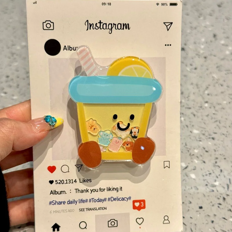 

Корейский милый мультяшный лимонный чайный держатель Tok Griptok, держатель для телефона, подставка для iPhone 15, Samsung, универсальный держатель для аксессуаров