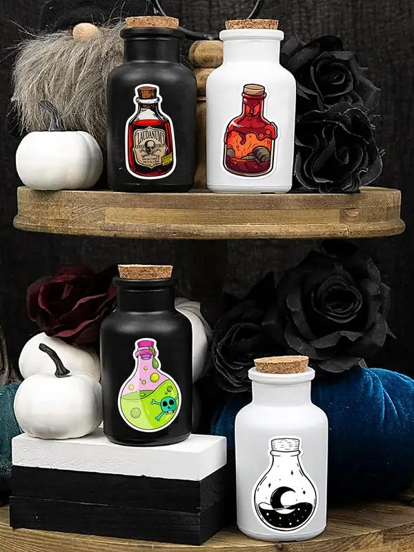 防水ハロウィーンスクラップブッキングステッカー、ウォーターボトル用エステティックステッカー、装飾接着剤、50個