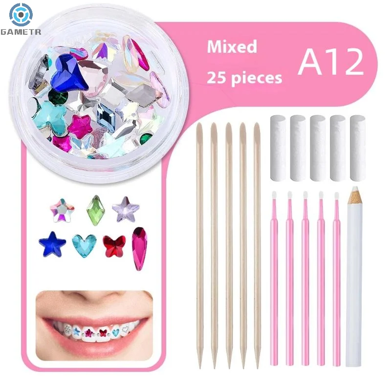 ชุดอุปกรณ์ตกแต่งฟันด้วยคริสตัลแก้วรูปเพชรรูปผีเสื้อ 1 ชุด สำหรับงาน DIY หลากหลายรูปทรงและสี สำหรับตกแต่งฟัน