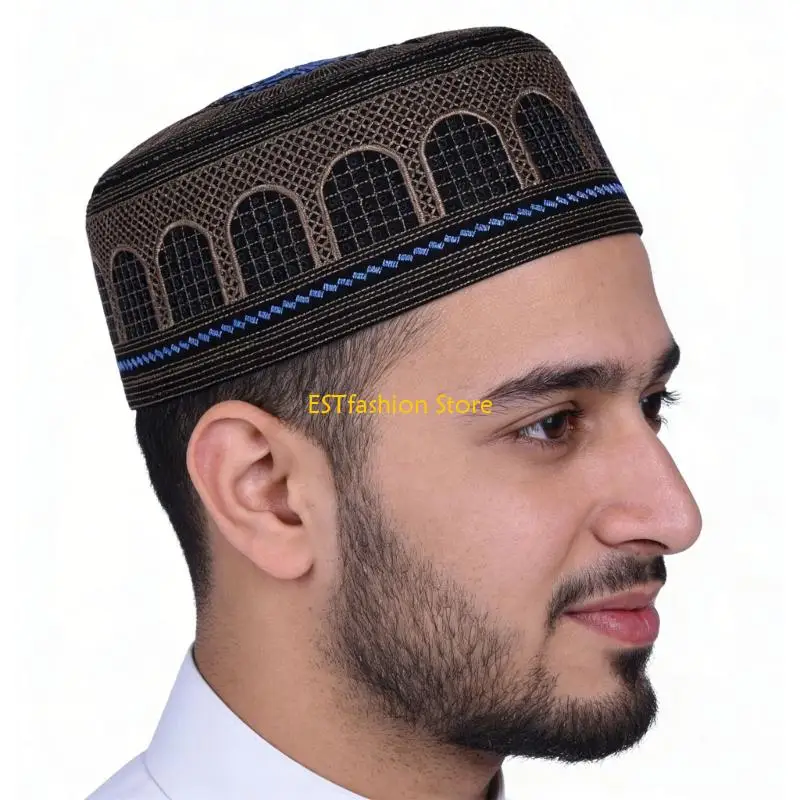 Y5GC Berretto Splendidamente Islamico Con Ricamo Dettagliato Comodo Cappello In Poliestere-image