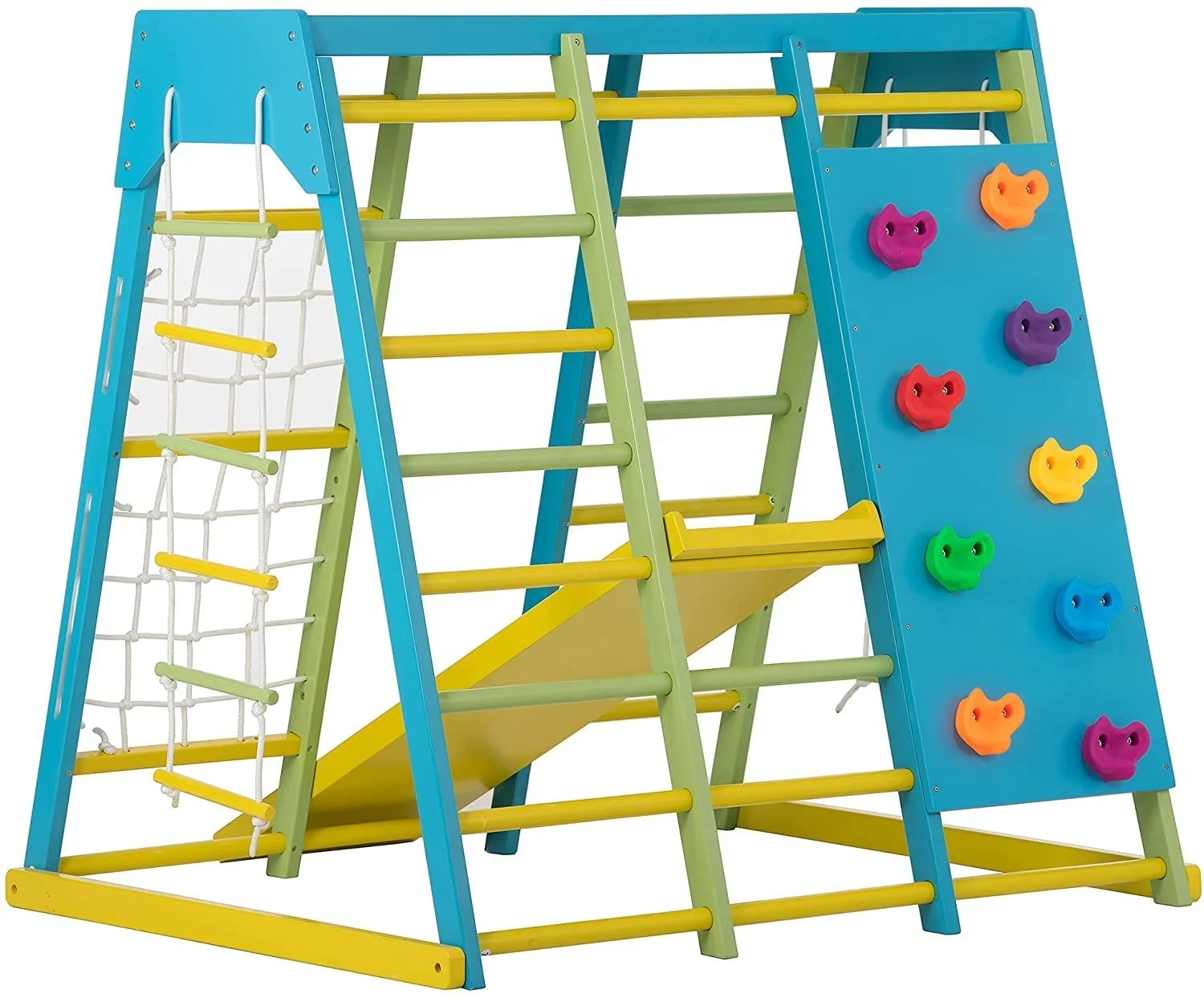 

Indoor Playground 7-in-1 Jungle Gym Play Set for Kids Slide, Climbing Wall, Rope Wall Climber Swing Waldorf Style Climb Set