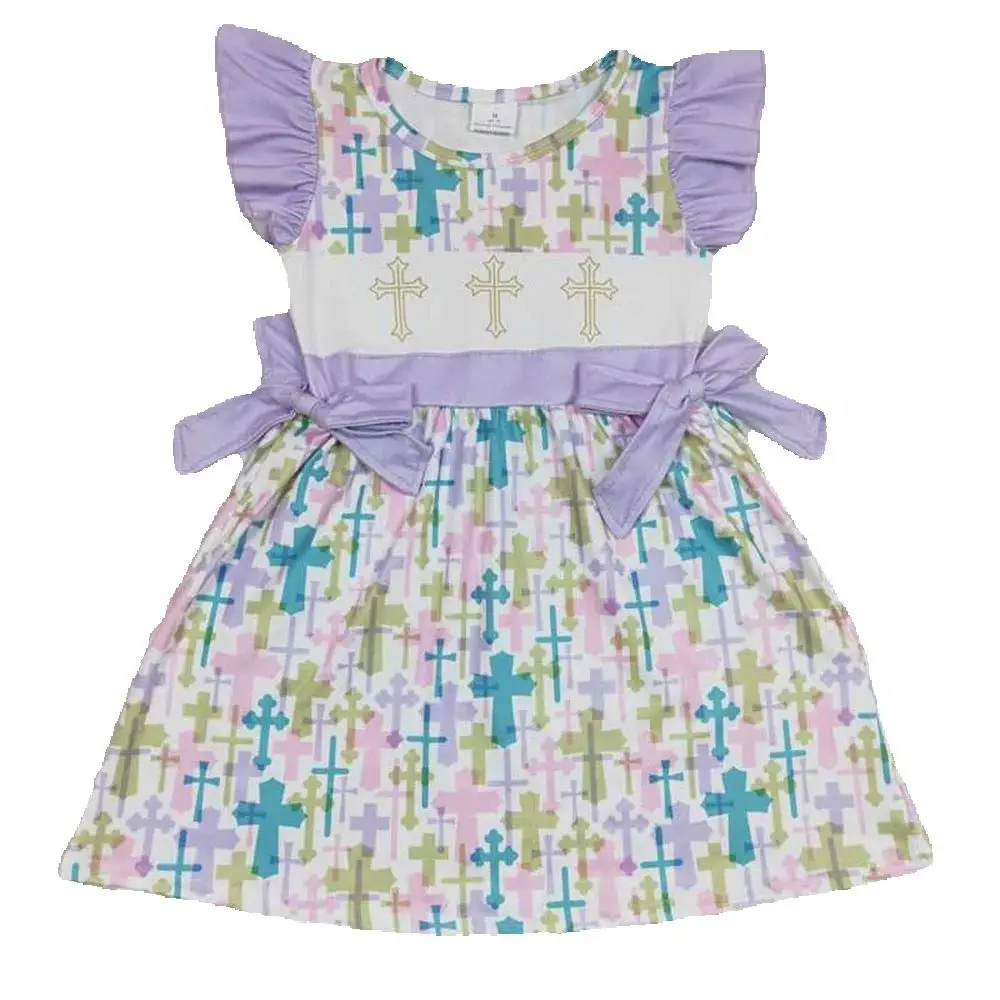 

GSD0190 baby girl clothes cross easter dress