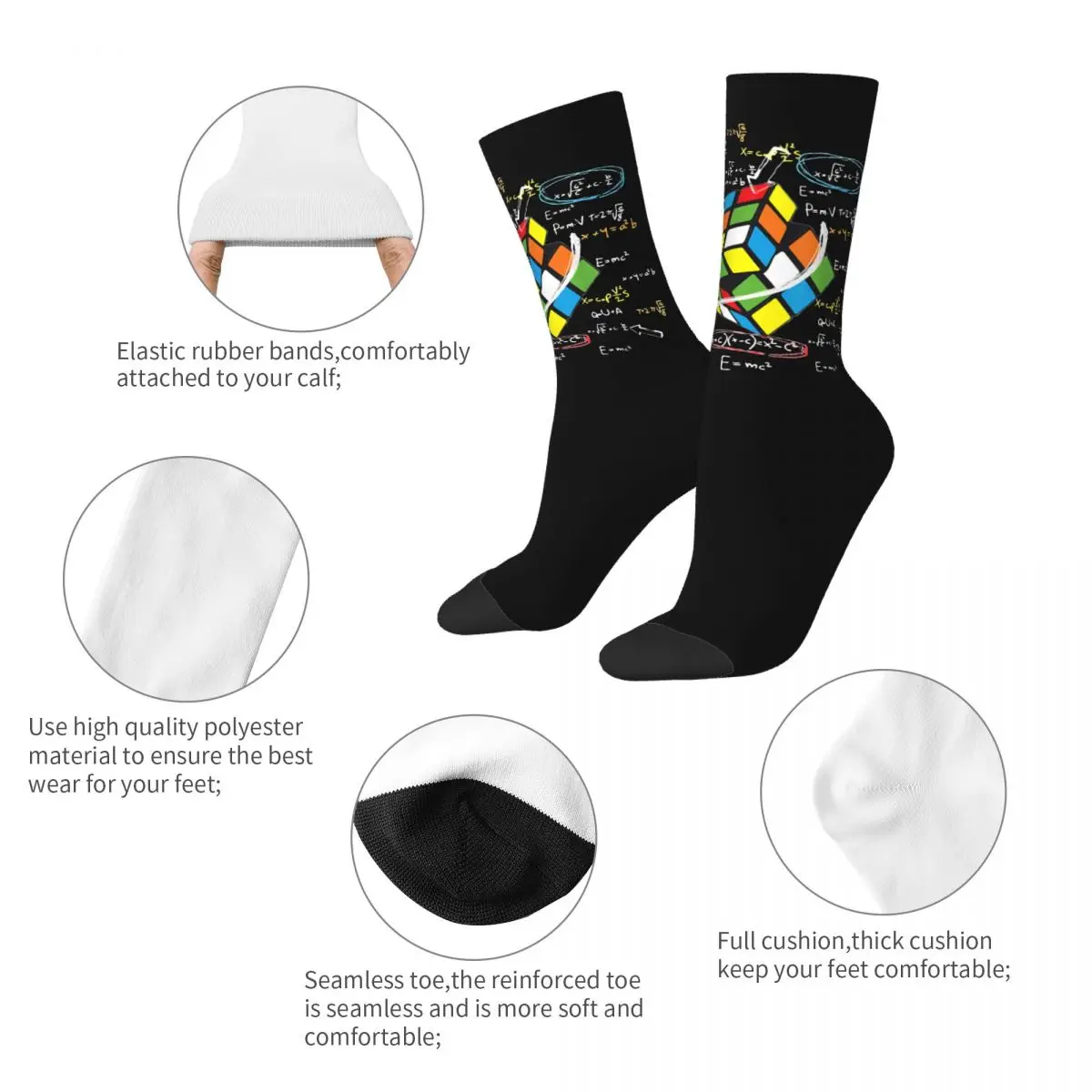 Math Rubik Rubics Player Cube Socks Men Women Funny Happy Math Lovers Socks Crazy Spring Summer Autumn Winter Middle Tube Socks