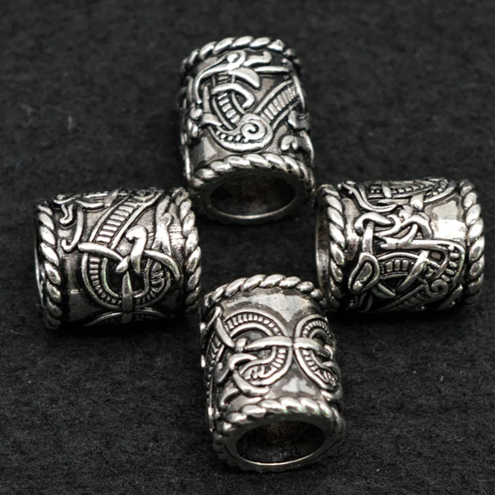 25pc Viking Rune Beard ornament Big Bead spacer Metal Ring Tube Hair Braid Bracelet Charm Dreadlock Rings Large Hole Accessories