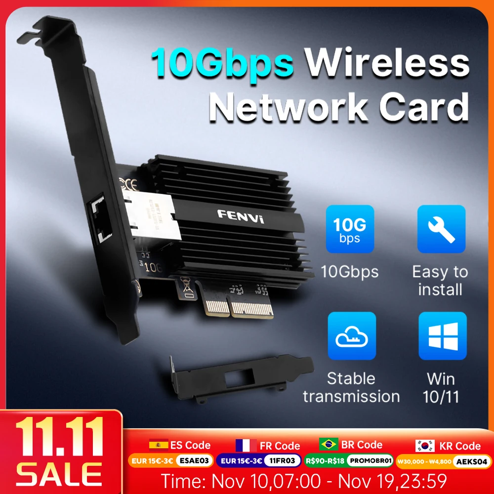 

10GBps PCIE To RJ45 Network Card LAN10 Gigabit Ethernet AQC113 Wireless Network Adapter For Desktop Win10/11