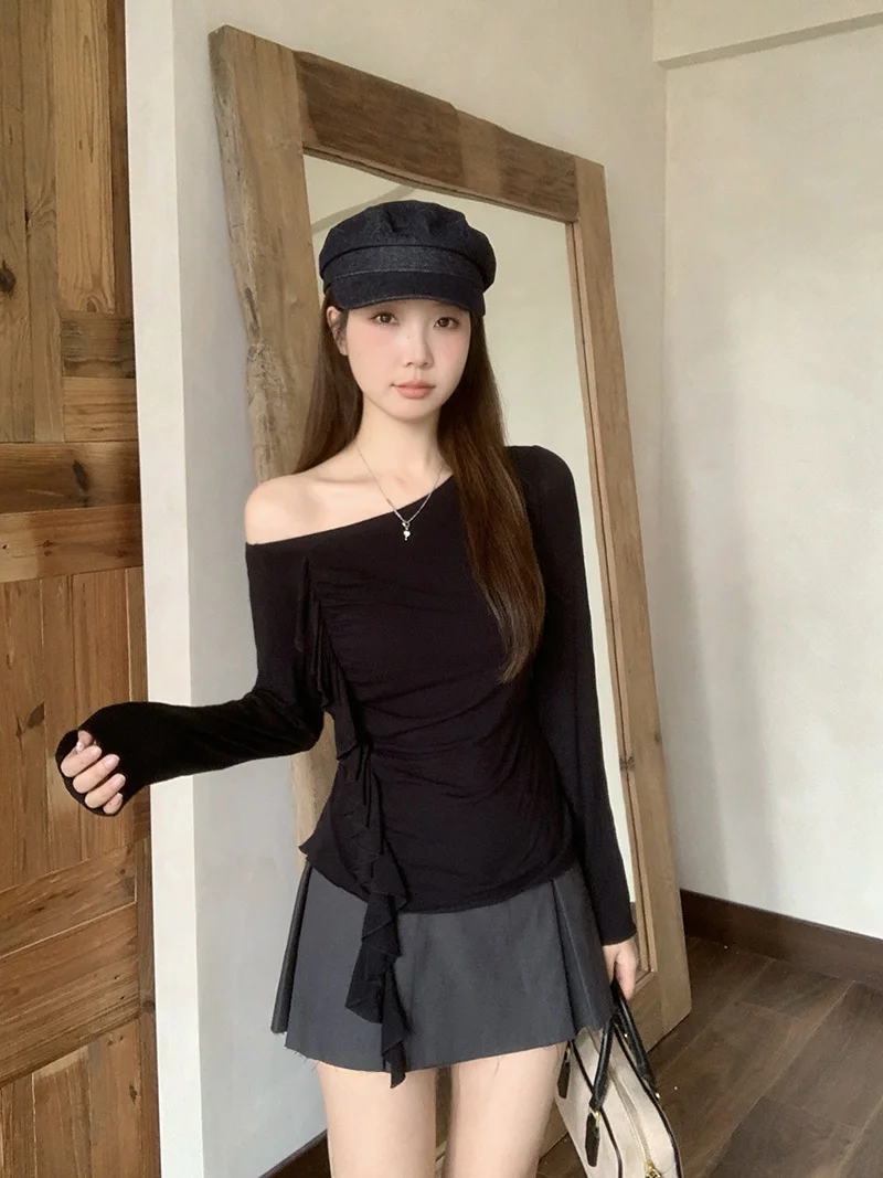 Fashionable plus Size Women's Long Sleeve T-Shirt Spring Autumn Embellished Shoulder Design Breathable Moisture Wicking