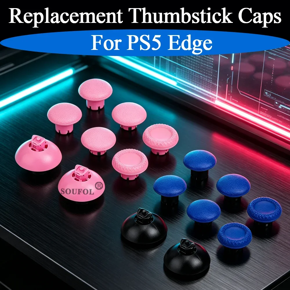 Neue 8-Farben 8-in-1 DIY Ersatz-Daumenstick-Kappen für PS5 Edge 6-Stick-Kappen + 2 Joystick-Basen für PS5 Edge Elite Zubehörteile