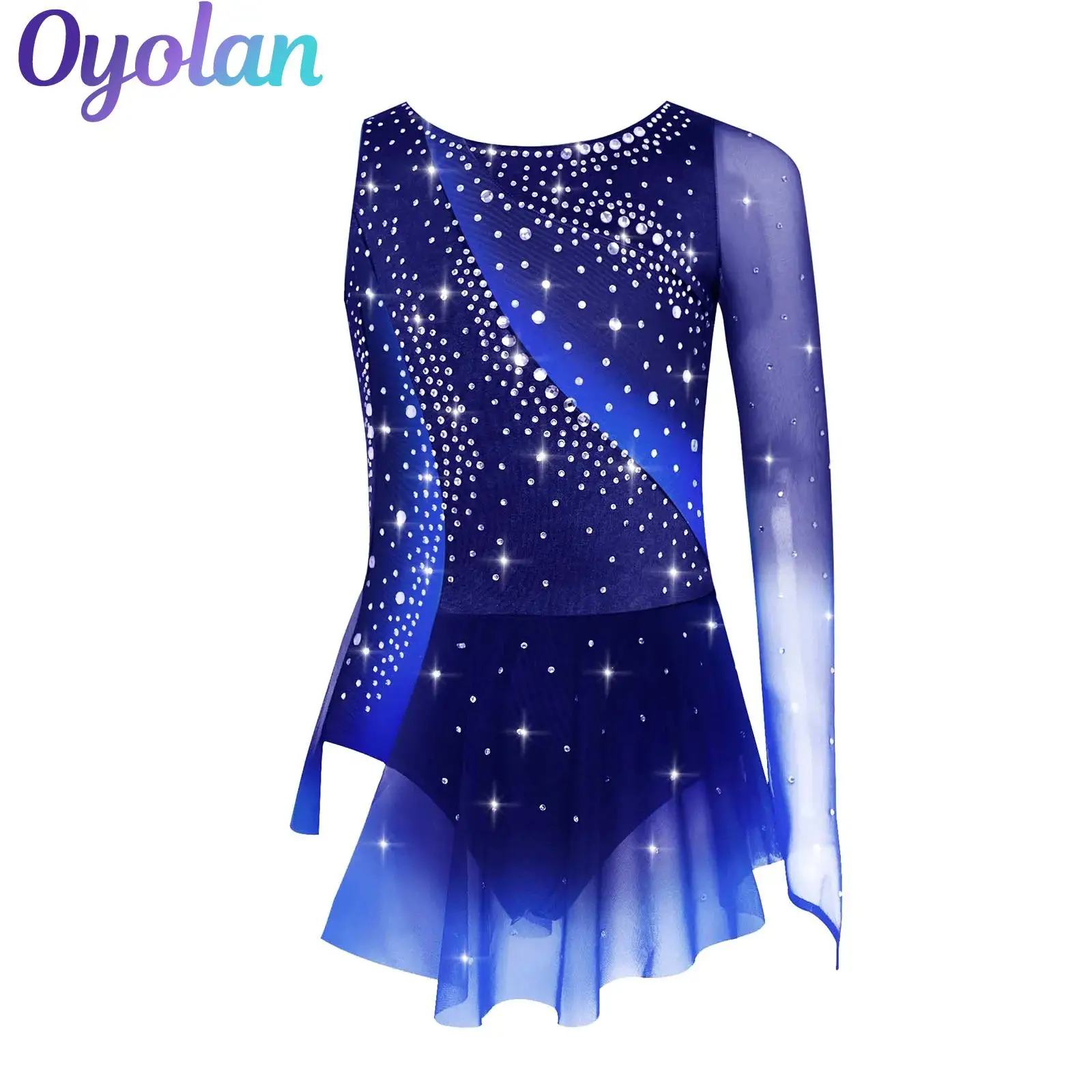 

Kids Girls Rhythmic Gymnastics Ballet Jersey Lyrical Dance Leotards Dress Split Shiny Rhinestone Artistic Figure Skating Costume