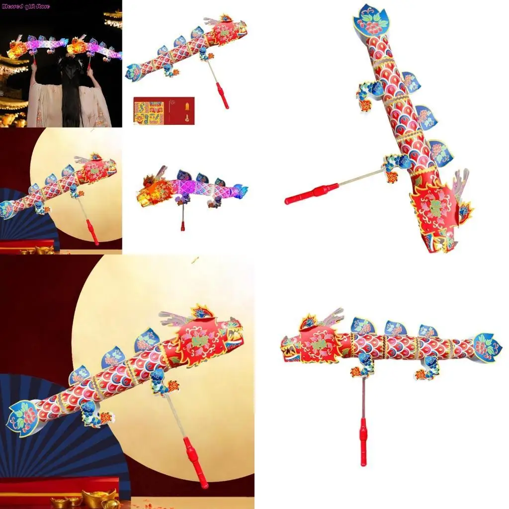 D0JC Paper Craft Dragon Light Toy DIY Material Bag for Chinese New Year Festive Paper Craft Dragon Home Decor Party Supply