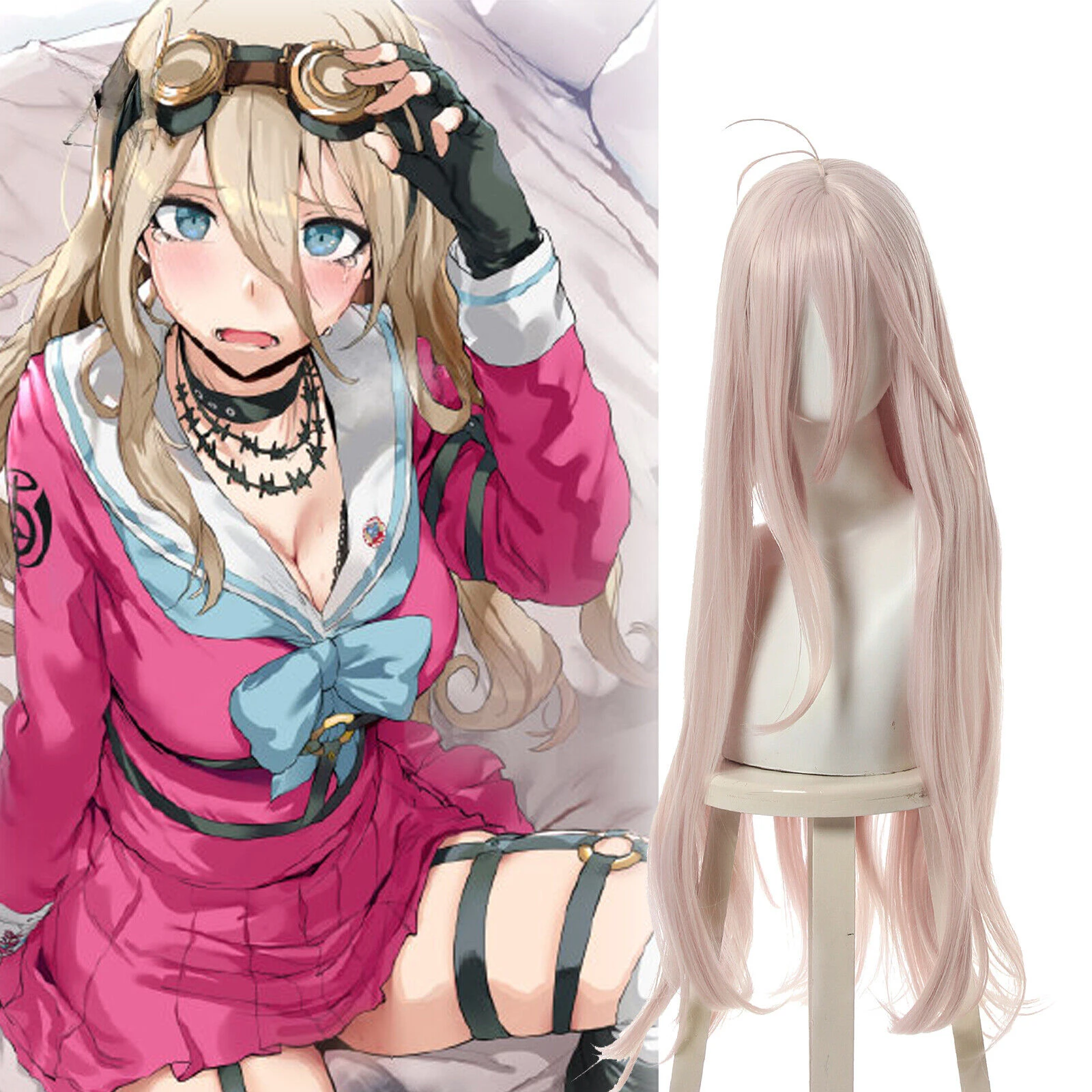 Danganronp Harmony Iruma Miu Cosplay 80cm długa prosta różowa peruka