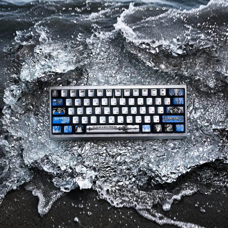 Poseidon Themed Keycap Set with 120 Keys Customized Pbt Cherry Profile Metal Paint Keycaps for Mechanical Keyboard Accessories