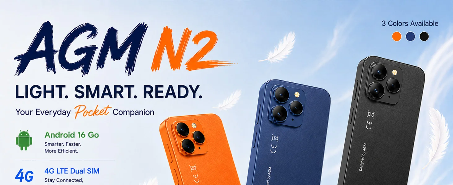 AGM N2 Mini Smartphone Compact Size 4.96 inch Display 3GB 32GB 3000mAh Removable Battery Android 16 GO System Lightweight Phone