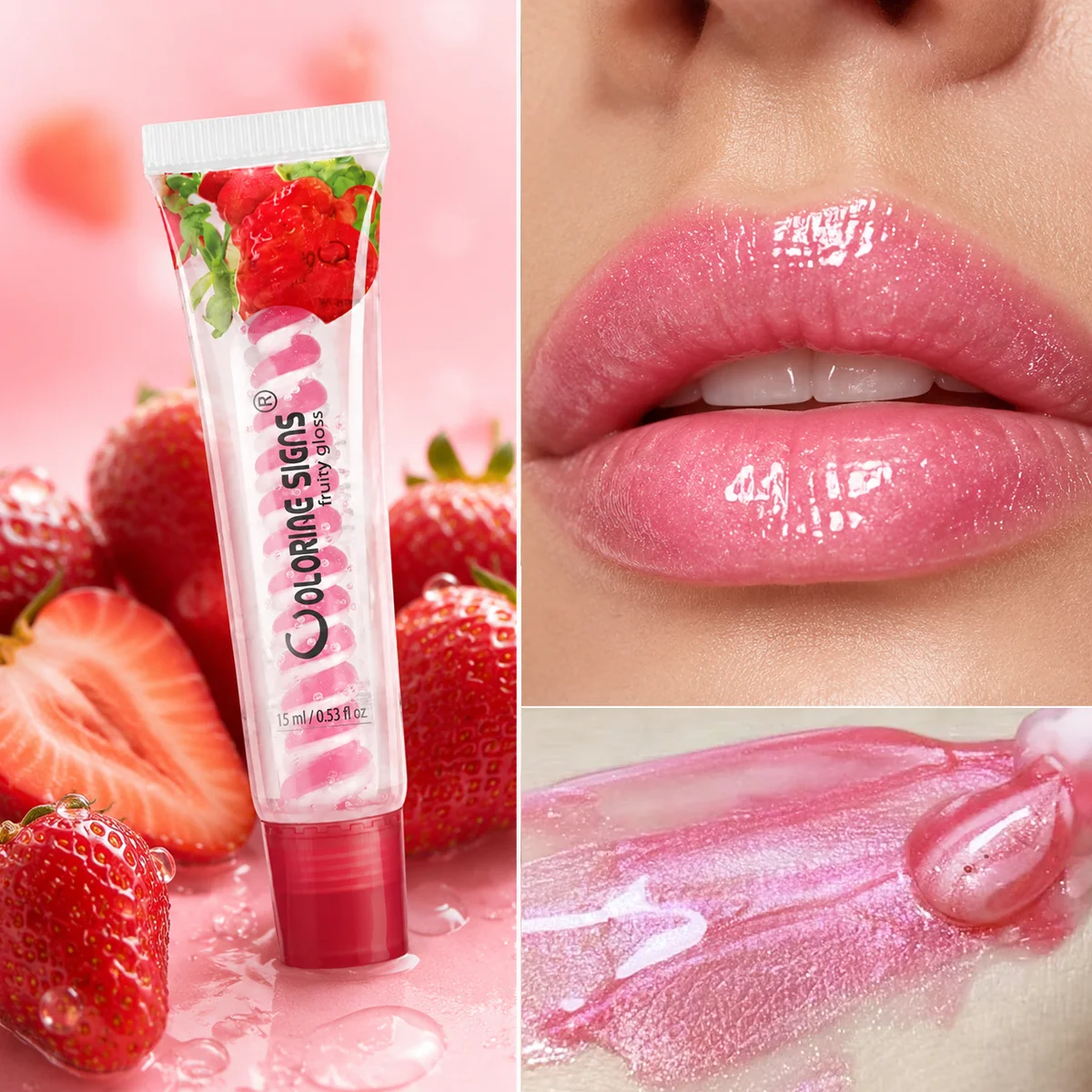 Kawaii Double Color Fruit Lip Gloss Juicy Shine Hydrating Plumping Glossy Lip Oil For Daily Lip Care
