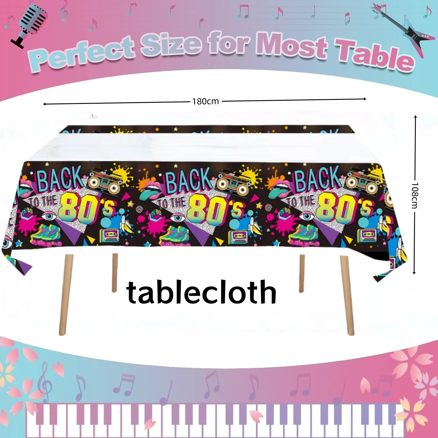 Retro Disco Tischdecke Geburtstag Dekoration 80er Jahre Tischdecke Einweg Tischdecke 90er Jahre Tischdecke Erwachsene Geschenk Party Supplies – Detail 6