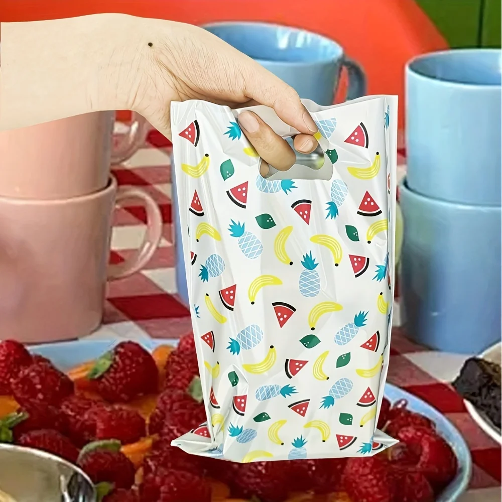 10-30pcs small jewelry bag cute pattern fruit plastic bag with handle gift bag candy biscuit party gift bag