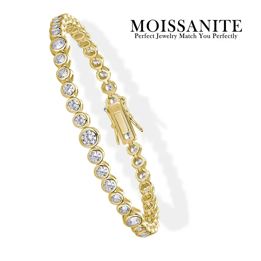 

4.4CTW Moissanite 18K Gold Plated S925 Silver Bracelet Hypoallergenic GRA Certified Daily Gift