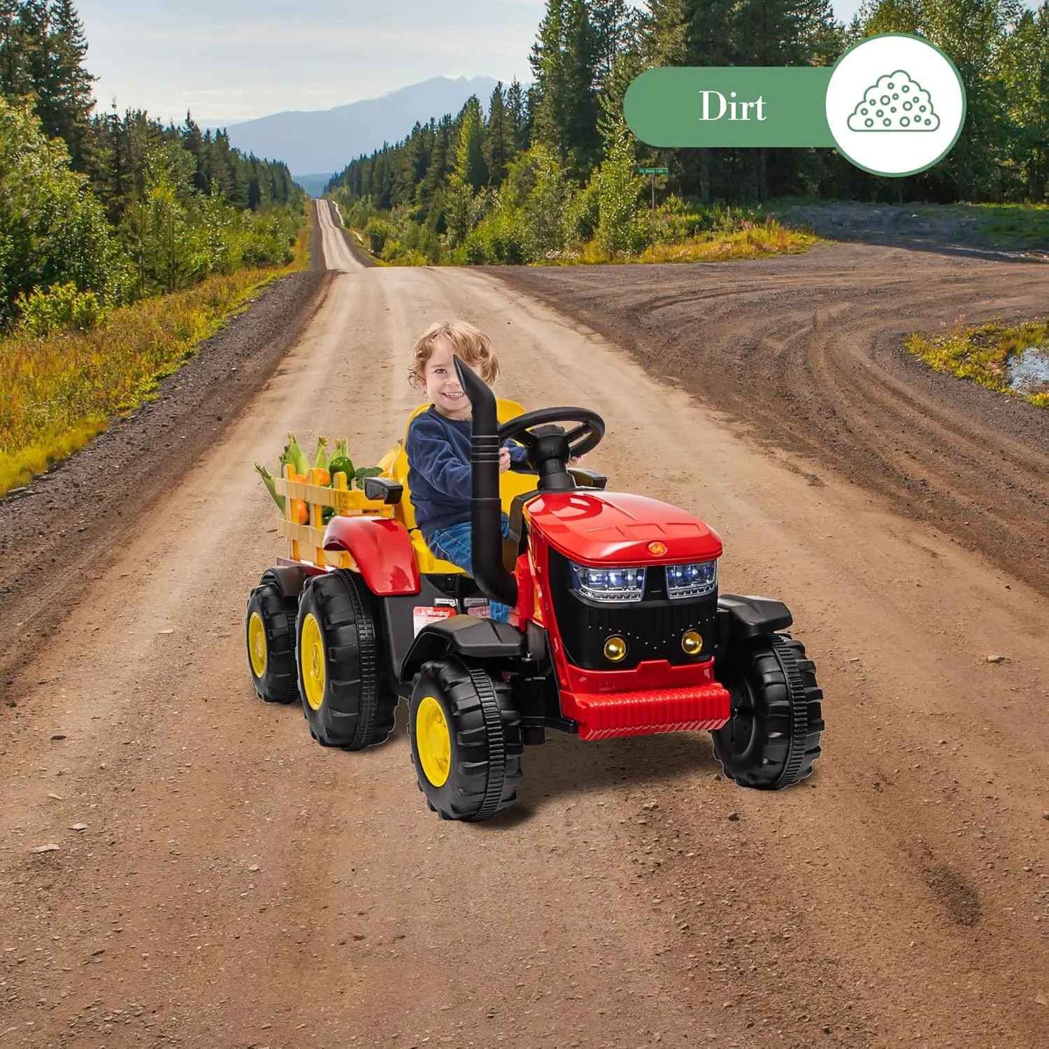 Jouets de tracteur pour enfants, avec télécommande, double moteur 35W, remorque détachable, ceinture de sécurité musicale Bluetooth et 7 lumières LED