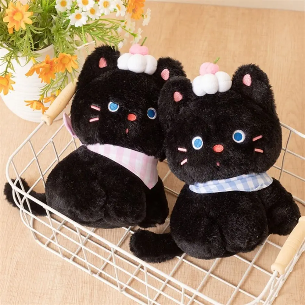 

Забавная поза для сидения, черный кот, полипропилен, хлопок с кремовым торт, фаршированный черный котенок, пушистый, удобный, мяу, праздничный декор