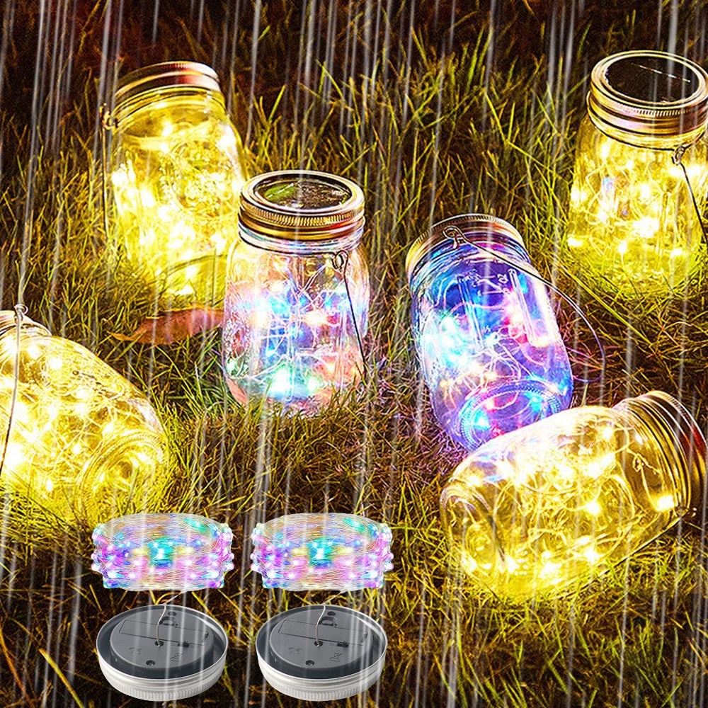 Solar Power Mason Jar Lid Lights 1M/2M  LED Waterproof Fairy Light Christmas Light Garland Outdoor Wedding Garden Decoration