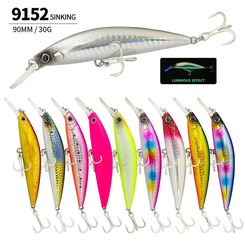 Leurre de pêche coulant 90mm 30g pour lancer longue distance, eau salée, bar, truite, perche, matériel de pêche, appât artificiel en plastique, wobbler