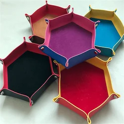 Foldable Dice Tray Box PU Leather Folding Hexagon Key Storage Coin Square Tray Dice Game for RPG DnD Table Board Games 6 Color