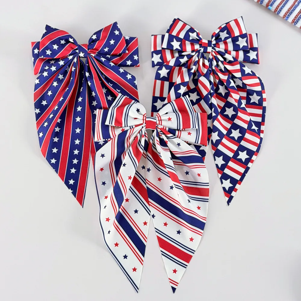 Stars Stripes Ribbon Bowknot Spring Hairpin Patriotic Theme Party Headwear Festival Holiday Accessories For Girls And Women