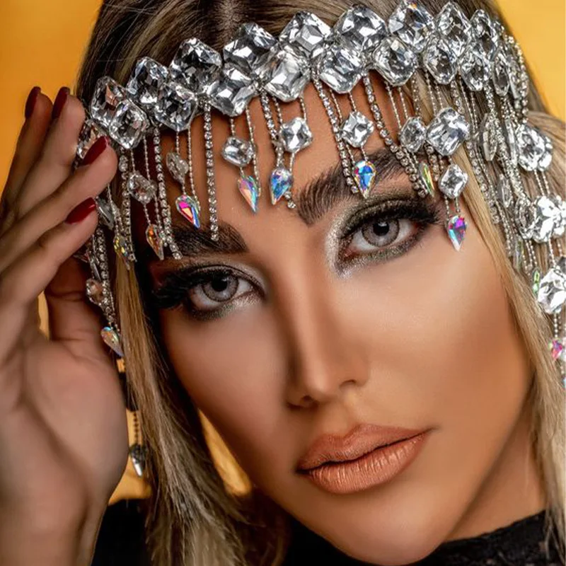 رائع الزفاف شرابة عقال المرأة حجر الراين قبعة الزفاف بلينغ الجبين عقال إكسسوارات الشعر هدايا مجوهرات الزخرفية